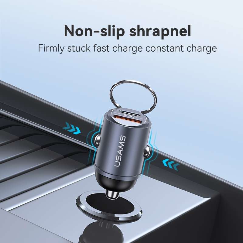 USAMS US-CC206 C38 PD30W USB + Type-C Dual Port Fast Charging Aluminum Alloy Car Charger(Tarnish)