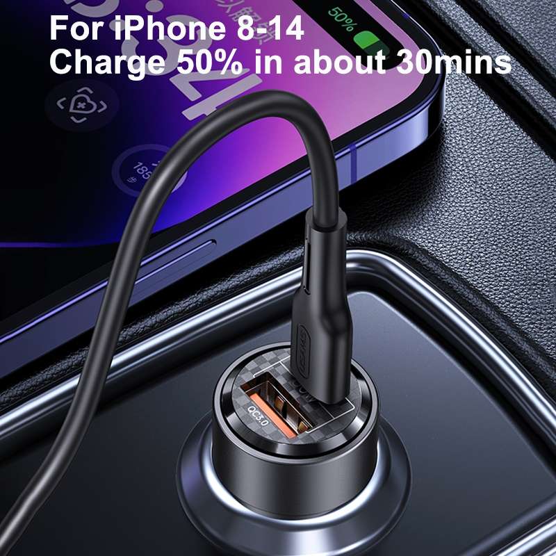 USAMS US-CC208 C39 60W USB + Type-C Dual Port Fast Charging Aluminum Alloy Transparent Car Charger(P