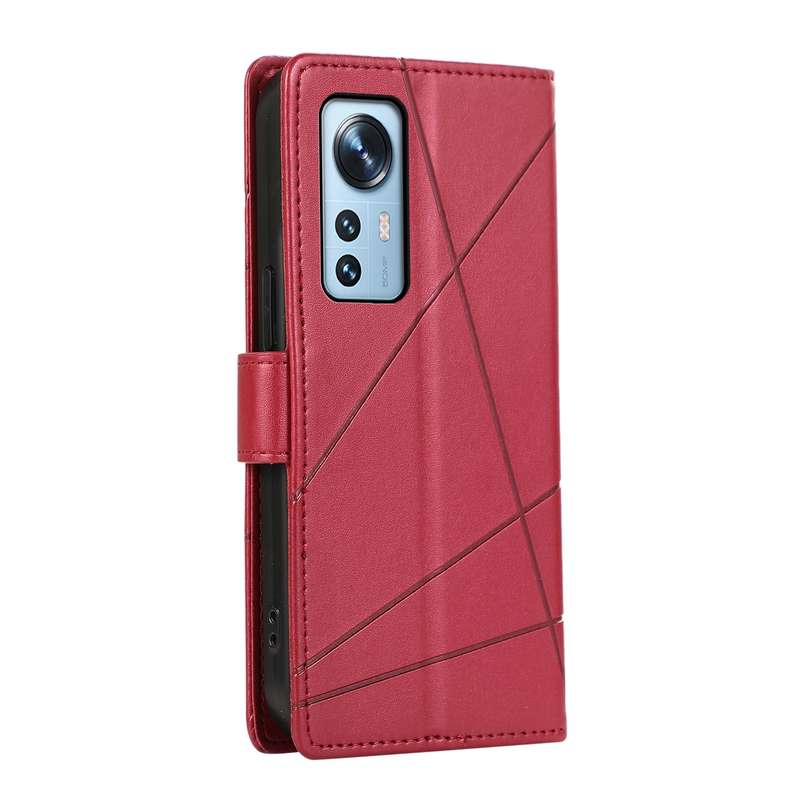 For Xiaomi 12 PU Genuine Leather Texture Embossed Line Phone Case(Red)