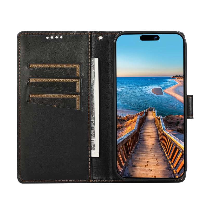 For Xiaomi Redmi 9 PU Genuine Leather Texture Embossed Line Phone Case(Black)
