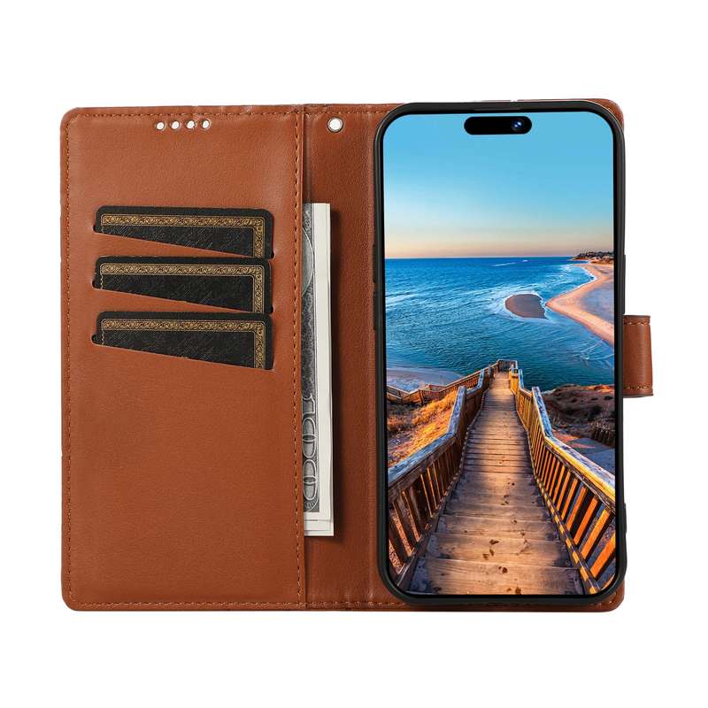 For Xiaomi Redmi A1+ PU Genuine Leather Texture Embossed Line Phone Case(Brown)