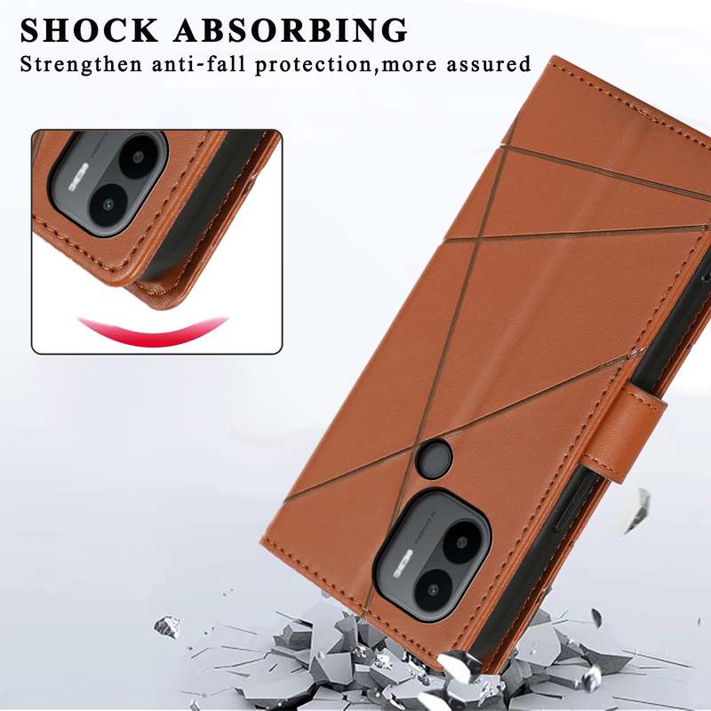 For Xiaomi Redmi A1+ PU Genuine Leather Texture Embossed Line Phone Case(Brown)