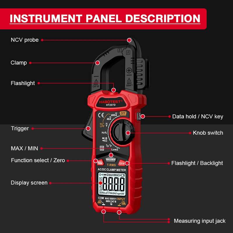 HABOTEST HT207D Multifunctional Digital Clamp Multimeter