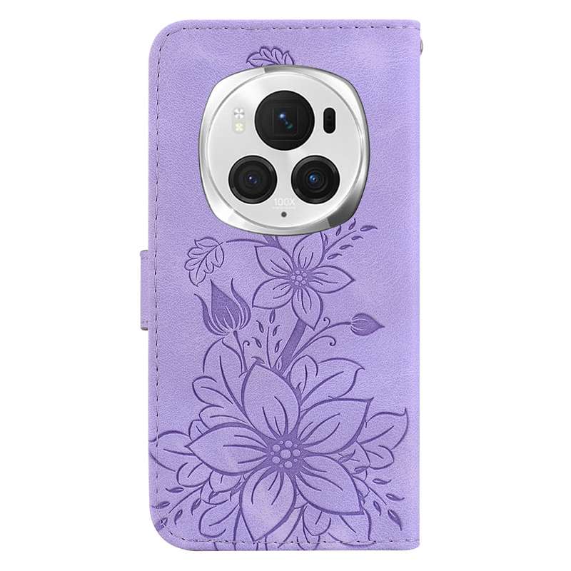 For Honor Magic6 Pro Lily Embossed Leather Phone Case(Purple)