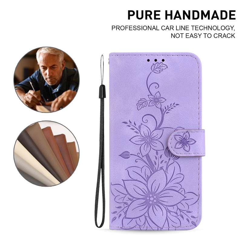 For Honor Magic6 Pro Lily Embossed Leather Phone Case(Purple)