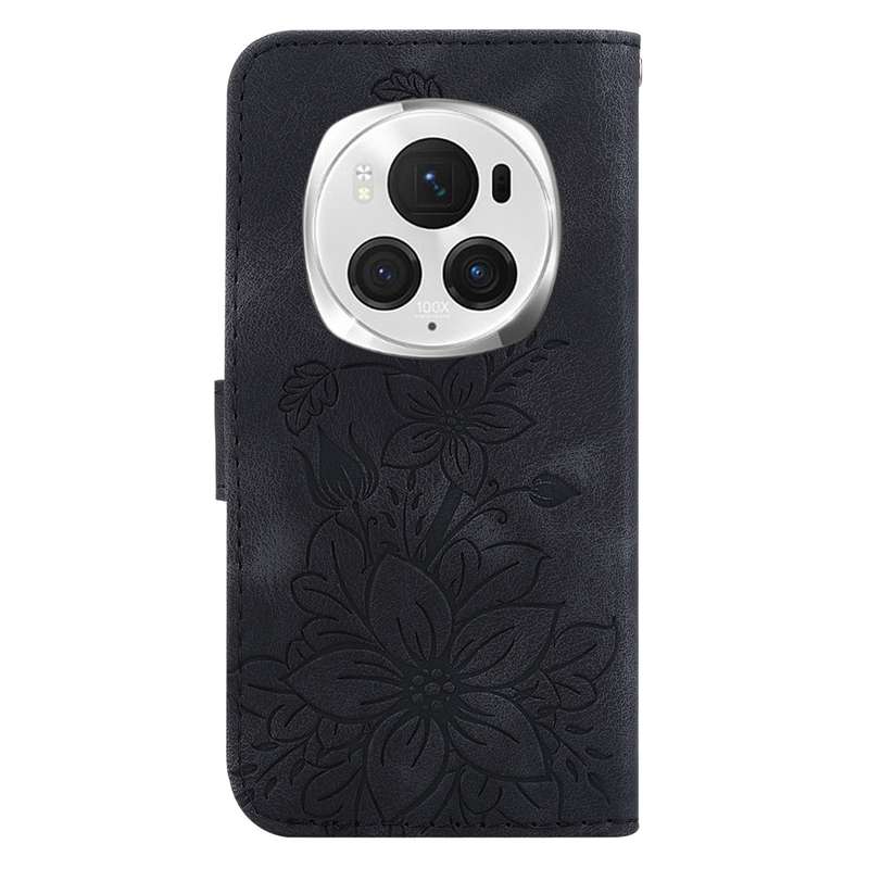 For Honor Magic6 Pro Lily Embossed Leather Phone Case(Black)