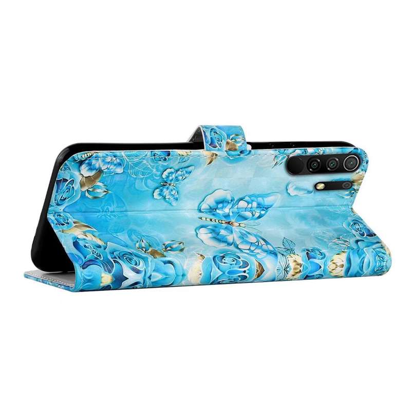 For Xiaomi Redmi 9 Oil Embossed 3D Drawing Leather Phone Case(Blue Butterflies)