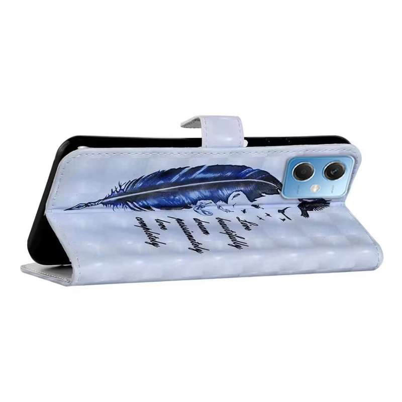 For Xiaomi Redmi Note 12 Global Oil Embossed 3D Drawing Leather Phone Case(Blue Feather)