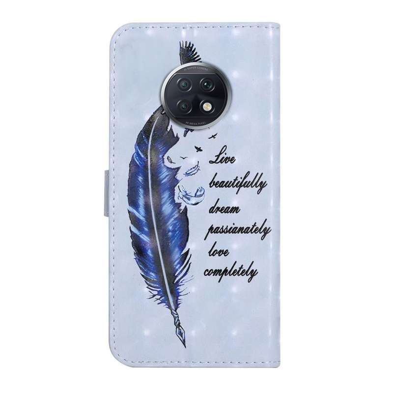 For Xiaomi Mi 10T Lite Oil Embossed 3D Drawing Leather Phone Case(Blue Feather)