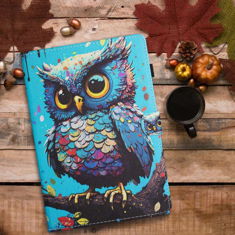For iPad Pro 11 2024 Colored Drawing Stitching Leather Tablet Smart Case(Owl)