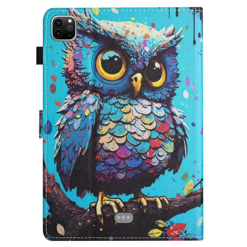 For iPad Pro 11 2024 Colored Drawing Stitching Leather Tablet Smart Case(Owl)