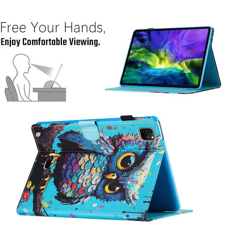 For iPad Pro 11 2024 Colored Drawing Stitching Leather Tablet Smart Case(Owl)