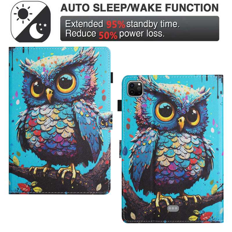 For iPad Pro 11 2024 Colored Drawing Stitching Leather Tablet Smart Case(Owl)