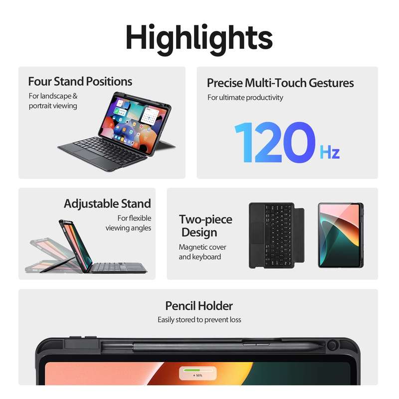 For Xiaomi Pad 5 / 5 Pro DUX DUCIS DK Floating Magnetic Keyboard Leather Tablet Case with Holder(Bla