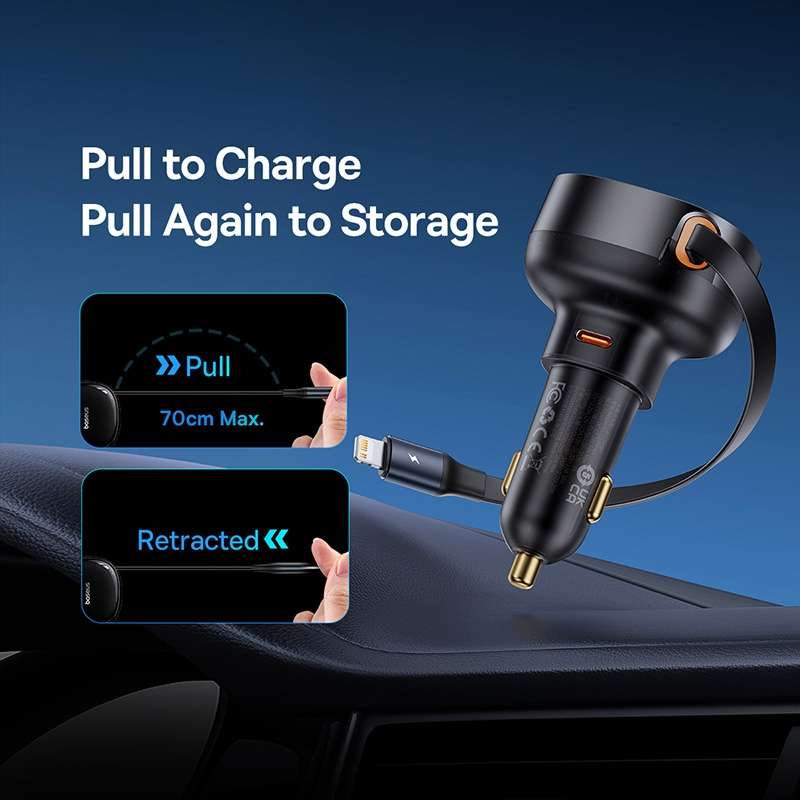 Baseus Tuxiang Pro CCTXP-CL 55W 2 in 1 8 Pin+Type-C Interface Car Charger(Black)