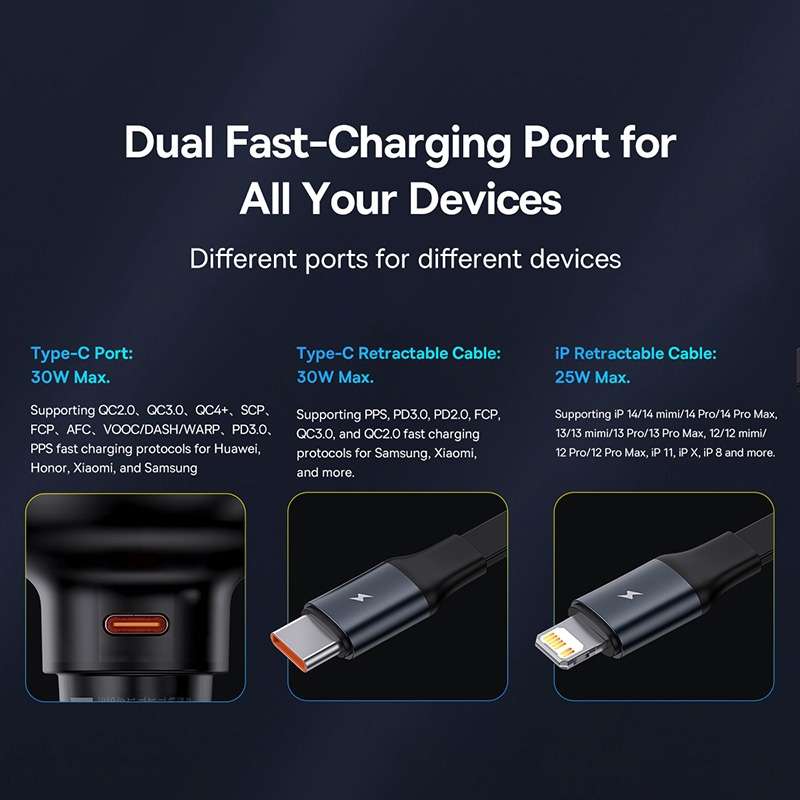Baseus Tuxiang Pro CCTXP-CL 55W 2 in 1 8 Pin+Type-C Interface Car Charger(Black)