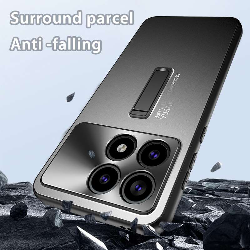 For Xiaomi Redmi K70 Frosted Metal Hybrid TPU Holder Phone Case(Black)