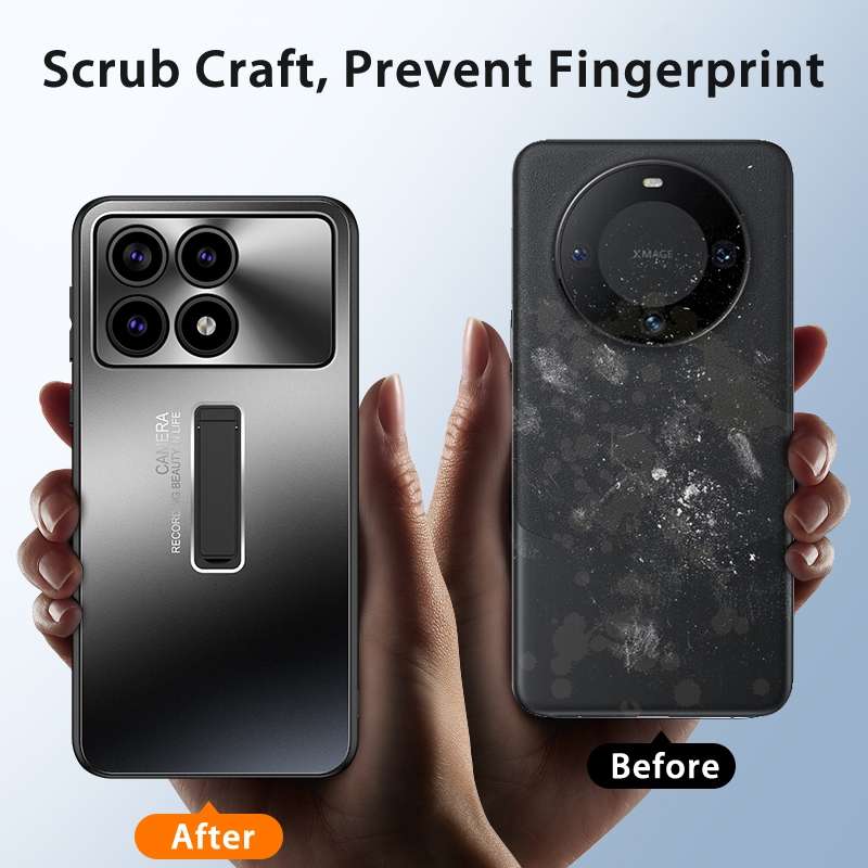 For Xiaomi Redmi K70 Frosted Metal Hybrid TPU Holder Phone Case(Black)