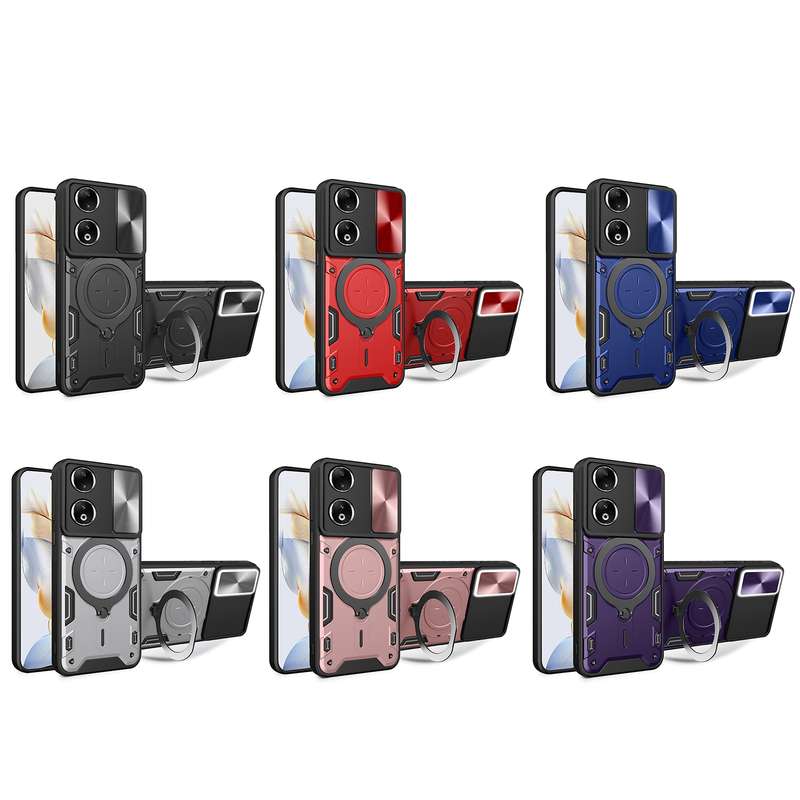 For Honor 90 5G CD Texture Sliding Camshield Magnetic Holder Phone Case(Black)