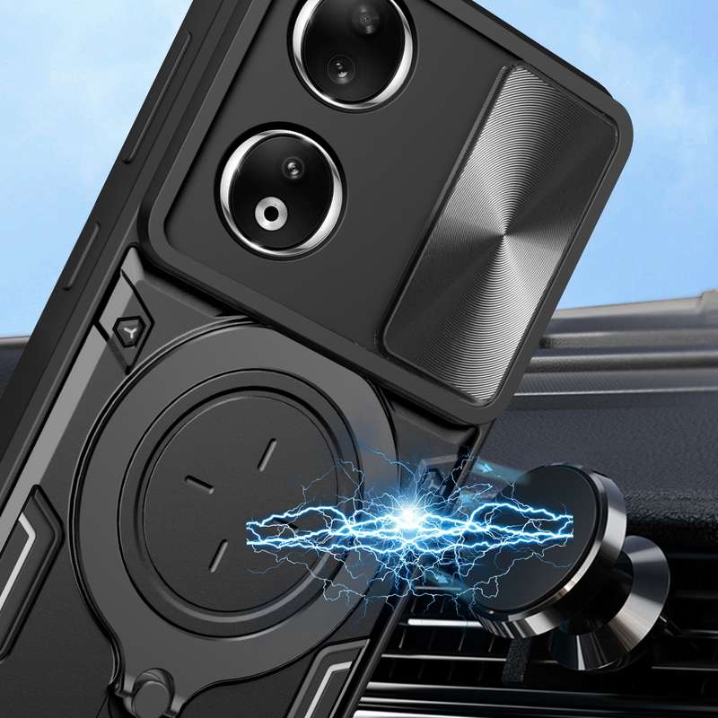 For Honor 90 5G CD Texture Sliding Camshield Magnetic Holder Phone Case(Black)