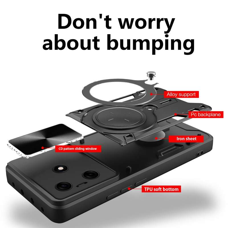 For Tecno Spark 10 / Spark 10C CD Texture Sliding Camshield Magnetic Holder Phone Case(Black)
