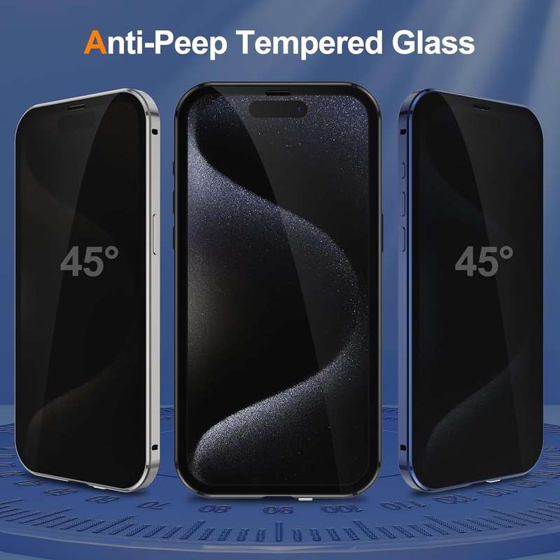 For iPhone 15 Pro Max Anti-peeping Magnetic Double-sided Tempered Glass Phone Case(Black)