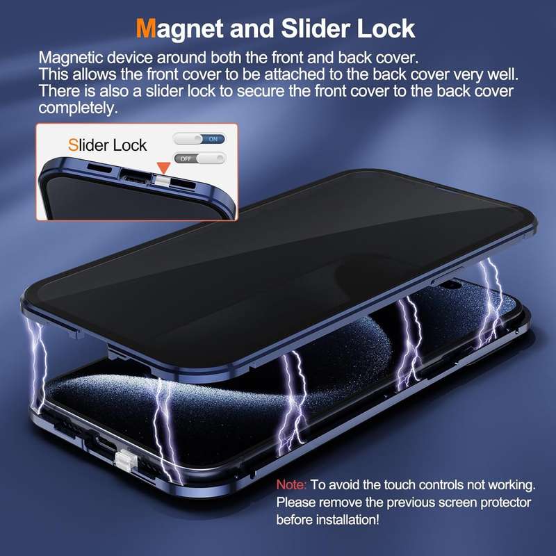 For iPhone 15 Pro Max Anti-peeping Magnetic Double-sided Tempered Glass Phone Case(Black)