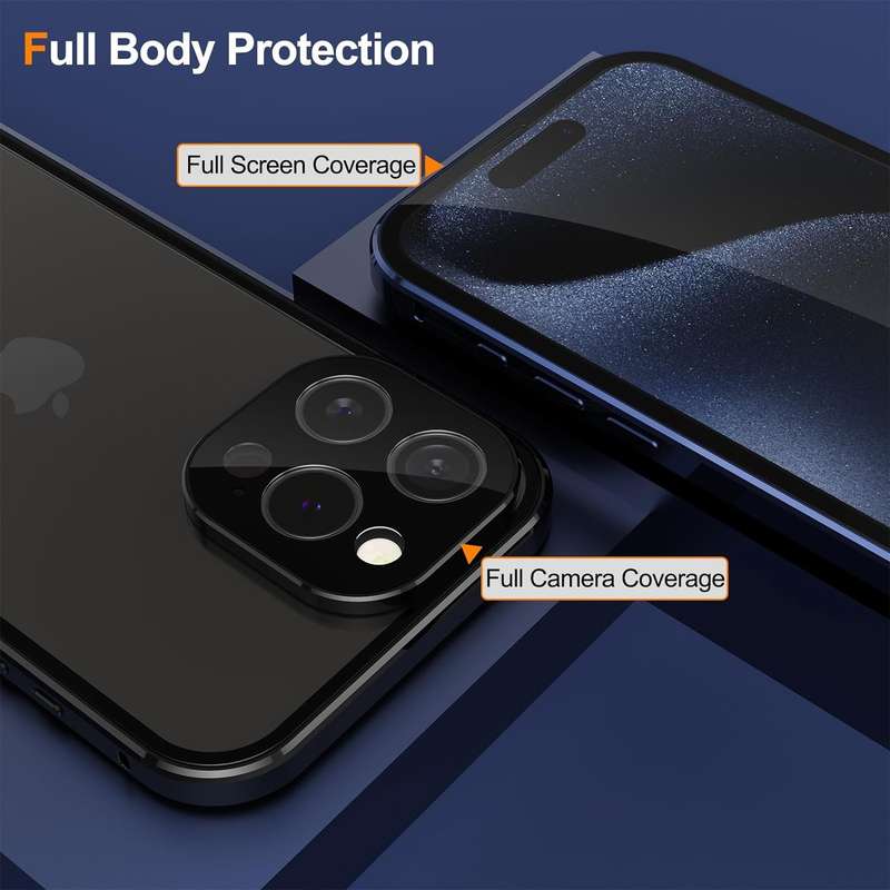 For iPhone 15 Pro Max Anti-peeping Magnetic Double-sided Tempered Glass Phone Case(Black)