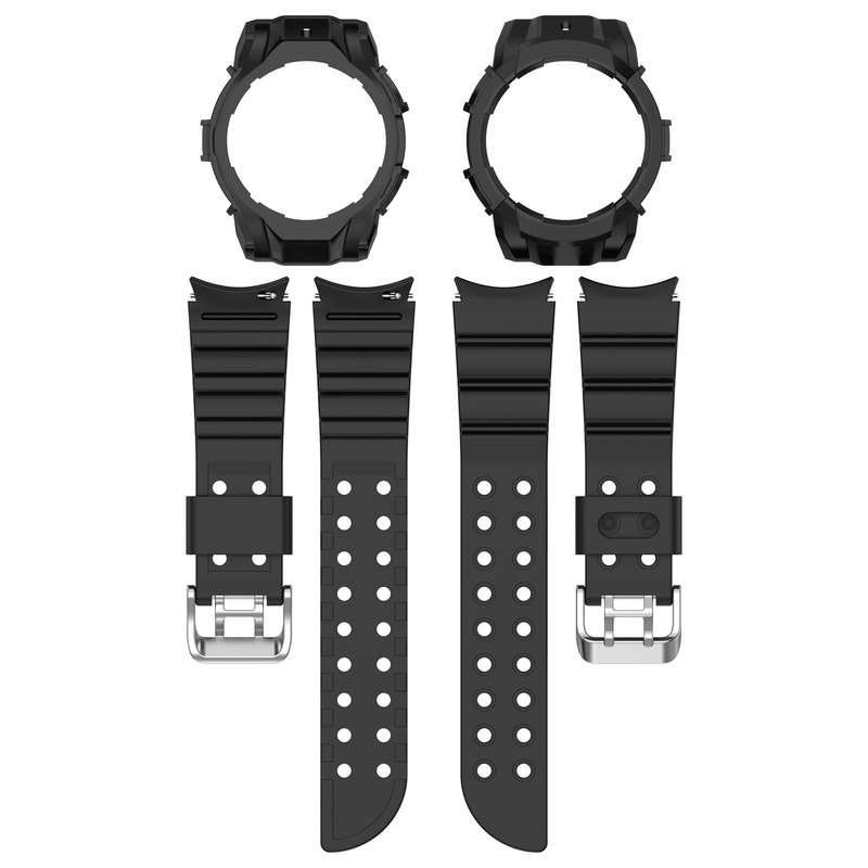 For Samsung Galaxy Watch 6 40mm Armor Silicone Watch Band + Watch Case Set(Black)