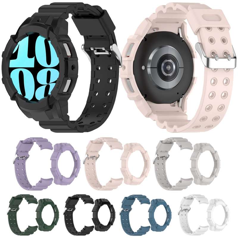 For Samsung Galaxy Watch 6 40mm Armor Silicone Watch Band + Watch Case Set(Black)