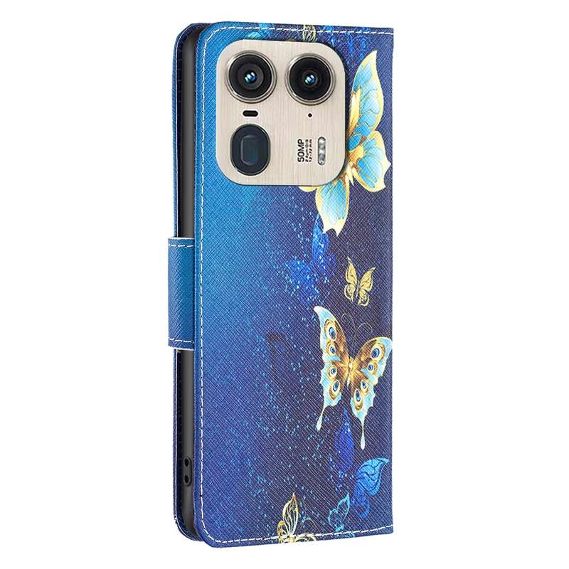For Motorola Edge 50 Ultra Colored Drawing Pattern Leather Phone Case(Gold Butterfly)