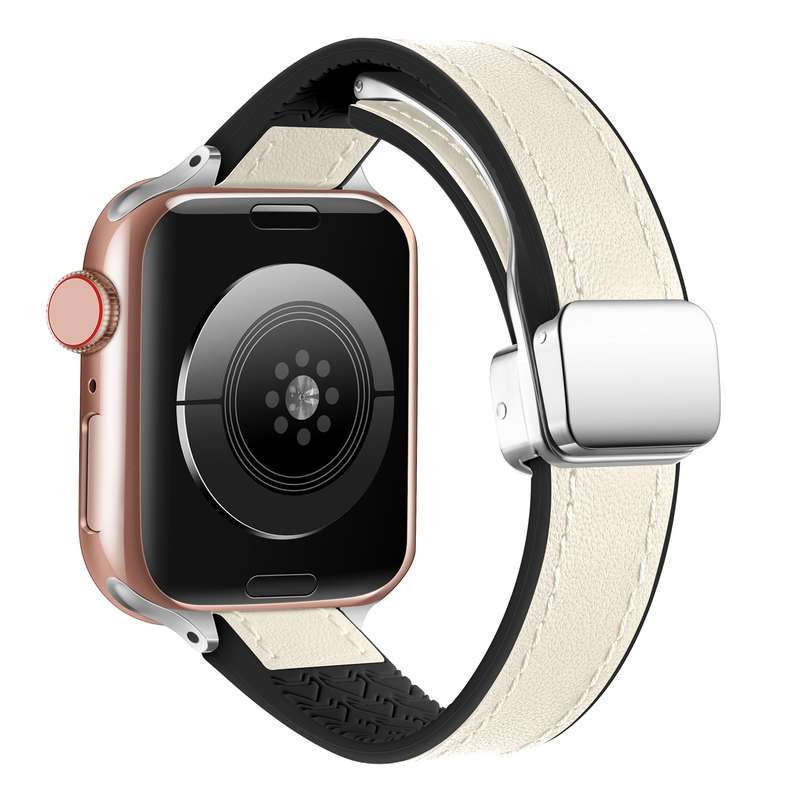 For Apple Watch Ultra 2 49mm Magnetic Folding Leather Silicone Watch Band(Starlight White)