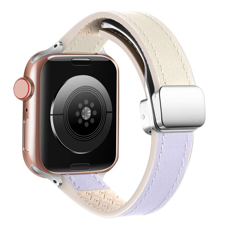 For Apple Watch Series 4 44mm Magnetic Folding Leather Silicone Watch Band(Starlight Purple)