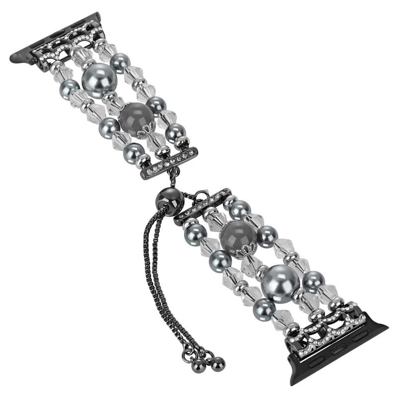 For Apple Watch Series 6 44mm Beaded Onyx Retractable Chain Watch Band(Grey)