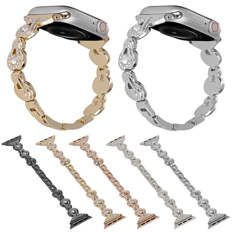 For Apple Watch Series 2 42mm Gourd Diamond Metal Watch Band(Gold)