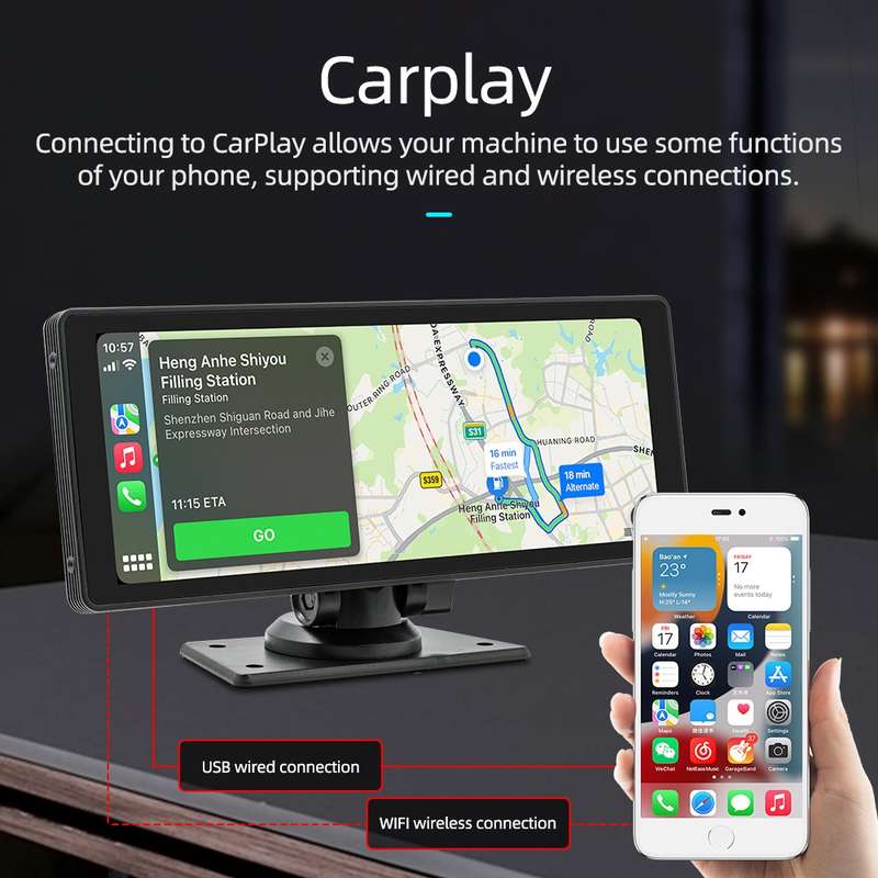 B5303R 10.26 inch Portable Car MP5 Player Built-in Driving Recorder Support CarPlay / Android Auto(B