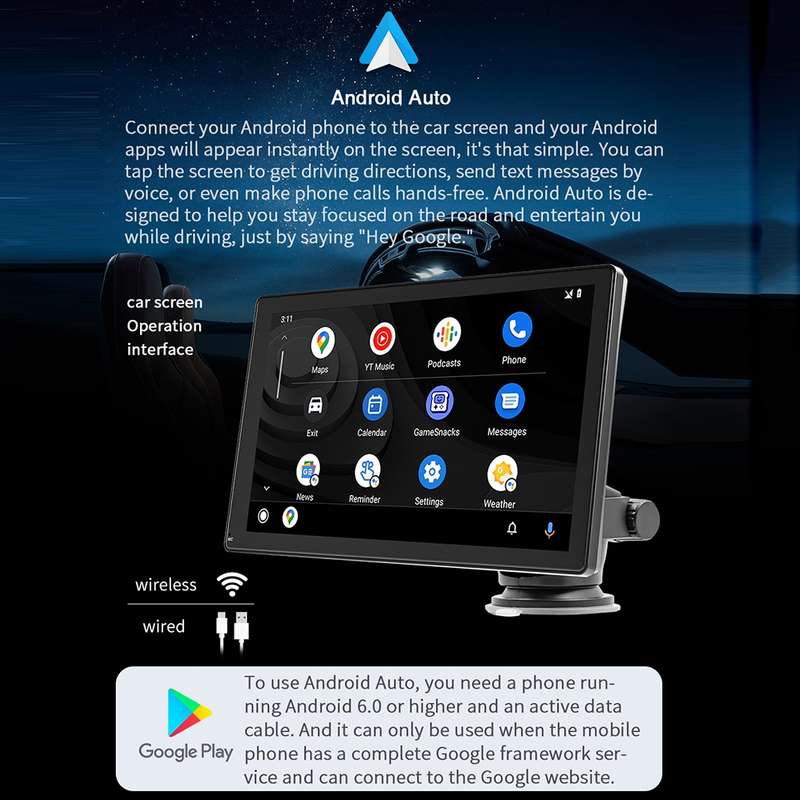 B5305 9 inch Portable Car MP5 Player Support CarPlay / Android Auto(Black)