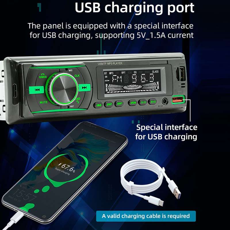 D3156 Car Colorful Lights MP3 Player Supports Voice Assistant / FM(Black)