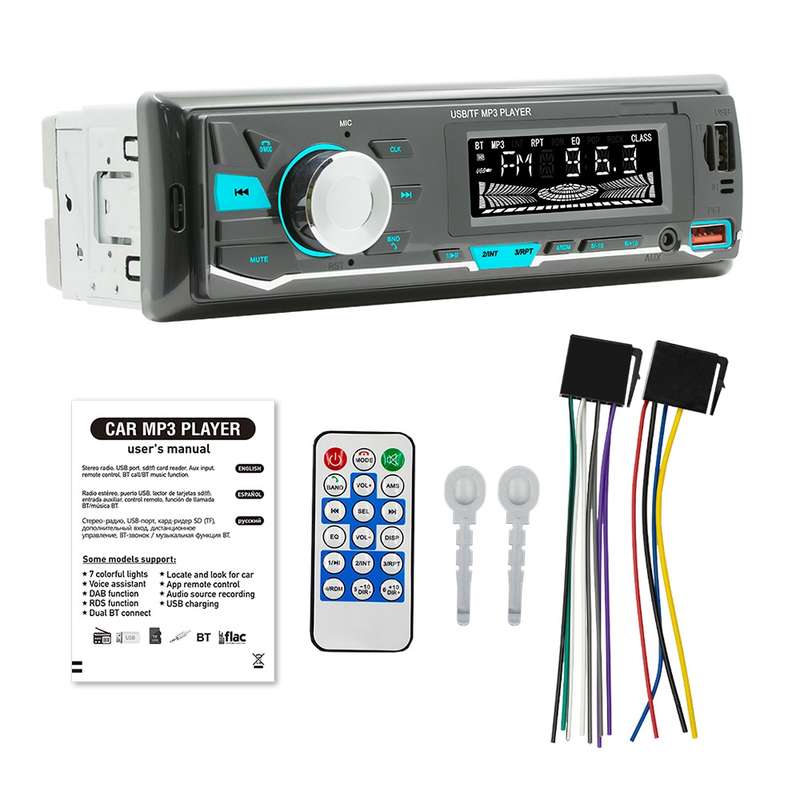D3162 Car Colorful Lights MP3 Player Supports Voice Assistant / FM(Black)