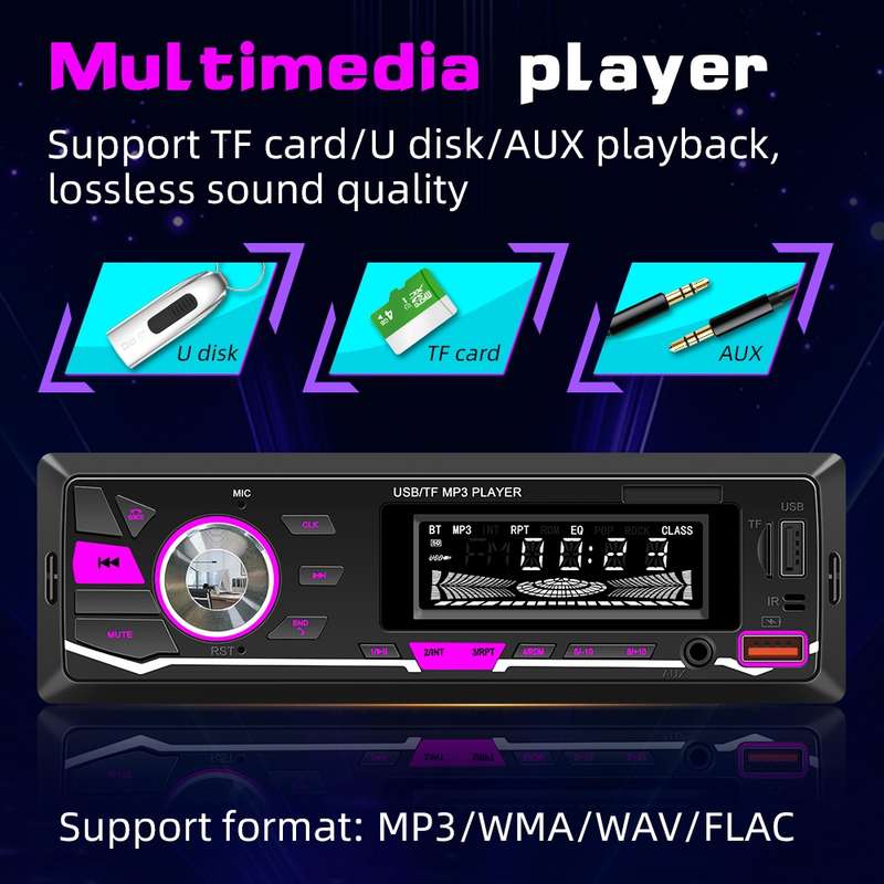 D3162 Car Colorful Lights MP3 Player Supports Voice Assistant / FM(Black)