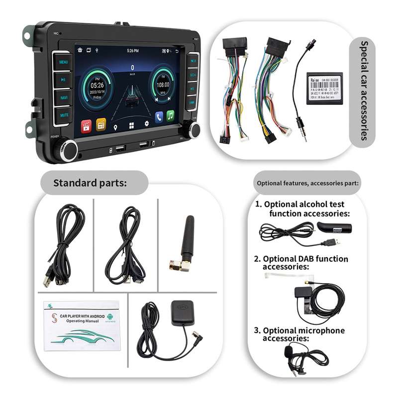 F9070 For Volkswagen 7 inch Portable Car MP5 Player Support CarPlay / Android Auto(Black)