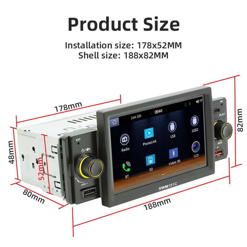 SWM151C 5 inch Portable Car MP5 Player Support CarPlay / Android Auto(Black)