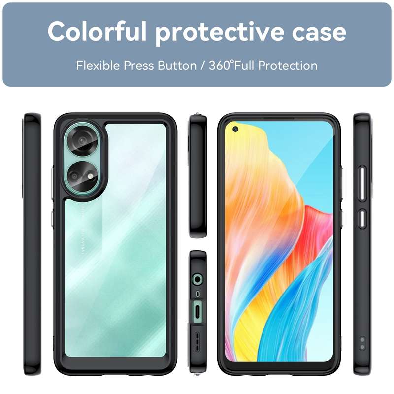 For OPPO A58 4G Colorful Series Acrylic Hybrid TPU Phone Case(Black)