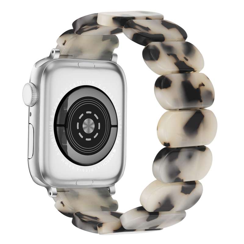 For Apple Watch SE 2022 44mm Stretch Rope Resin Watch Band(Dark Brown White)