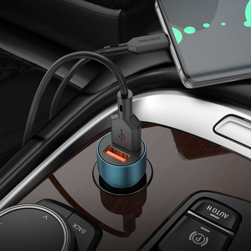 BOROFONE BZ19 Wisdom Dual USB Ports Car Charger with USB to Type-C Cable(Gold)