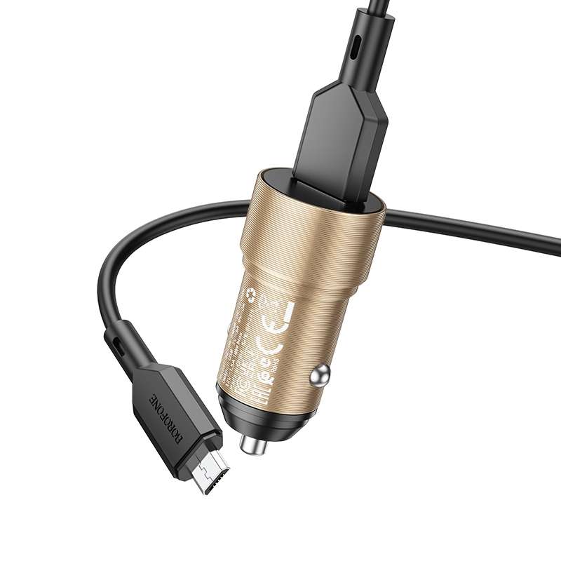 BOROFONE BZ19A Wisdom QC3.0 USB Port Fast Charging Car Charger with USB to Micro USB Cable(Gold)