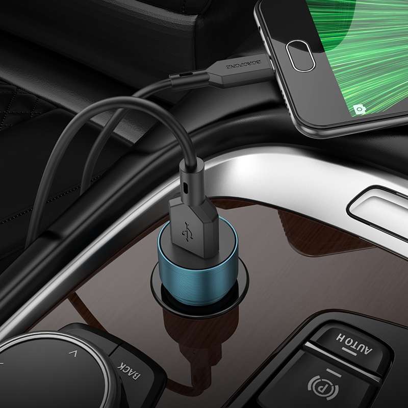 BOROFONE BZ19A Wisdom QC3.0 USB Port Fast Charging Car Charger with USB to Micro USB Cable(Gold)