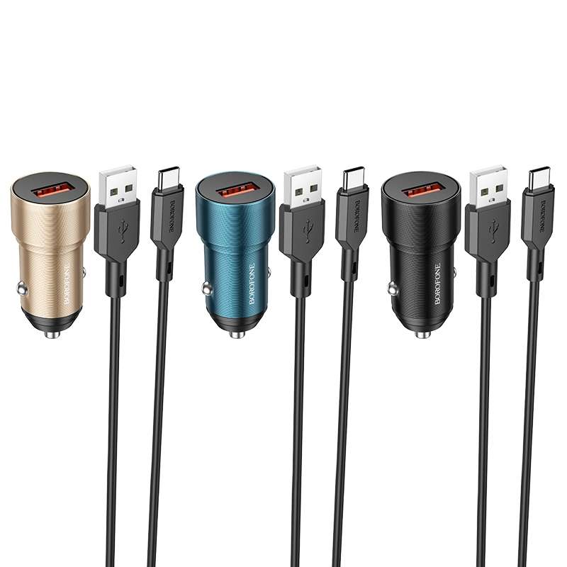 BOROFONE BZ19A Wisdom QC3.0 USB Port Fast Charging Car Charger with USB to Type-C Cable(Blue)