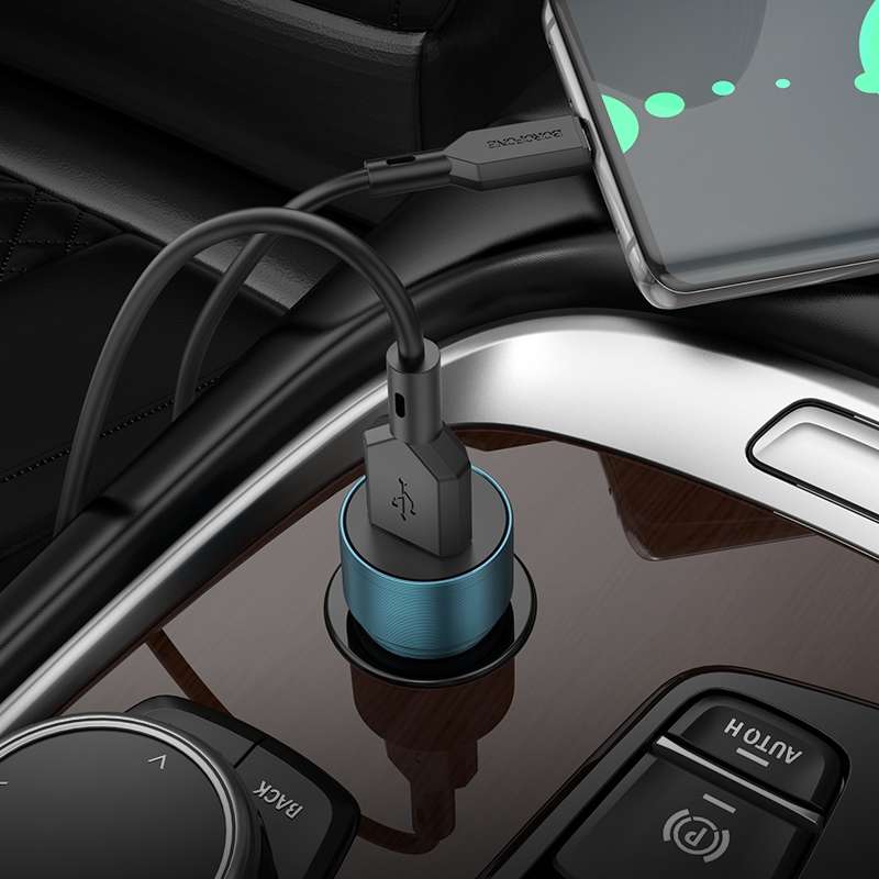 BOROFONE BZ19A Wisdom QC3.0 USB Port Fast Charging Car Charger with USB to Type-C Cable(Blue)