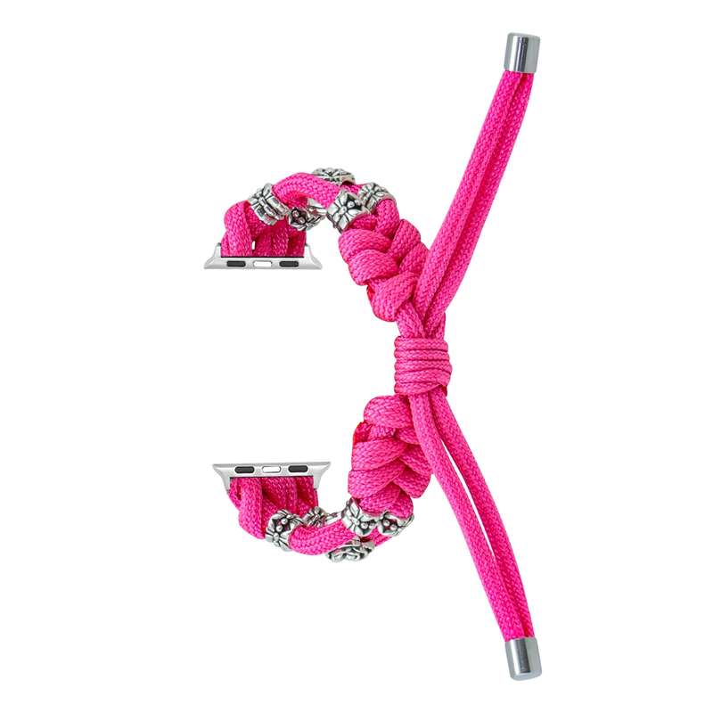 For Apple Watch Ultra 2 49mm Chrysanthemum Beads Paracord Braided Watch Band(Rose Red)
